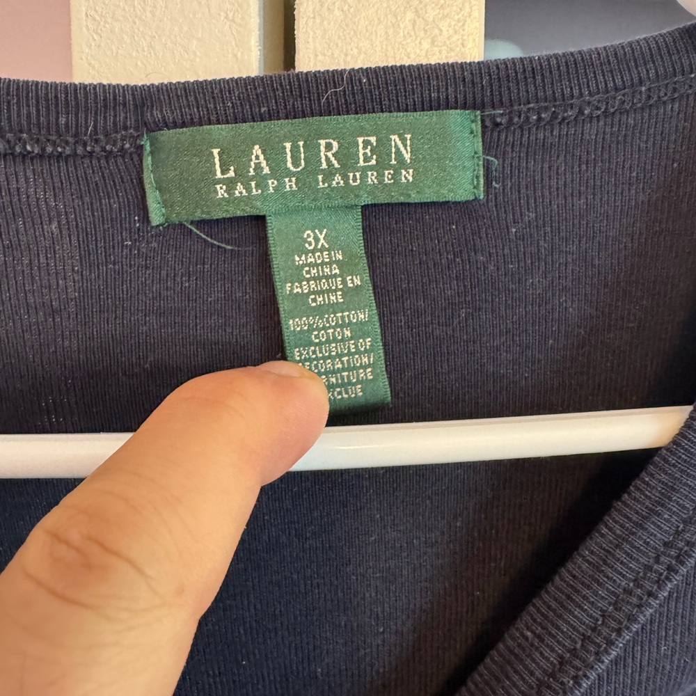 Lauren Ralph Lauren Women’s 3X Navy Blue Long Sleeve Cotton Top RL Logo - Picture 3 of 4